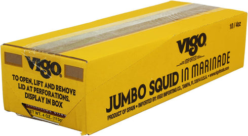4 (Pack 10)) Vigo Premium Imported Canned Seafood, Jumbo Squid in Marinade Sauce, Specialty Flavored, Perfect