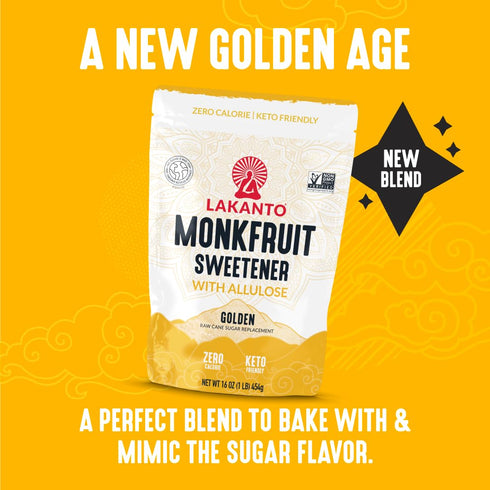 3 LB Lakanto Golden Monk Fruit Sweetener With Allulose, Raw Cane Sugar Substitute From Monk Fruit Extract, Raw Sugar