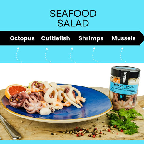 10.58 oz, Packed Renna, Seafood Salad, Fresh in Italy - Italian Delicacy with Squid, Octopus, Cuttlefish, Shrimp