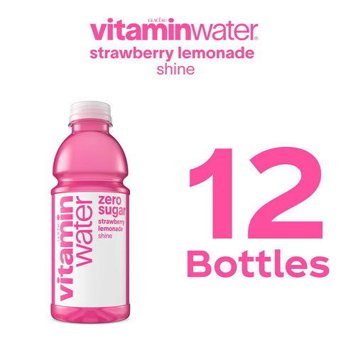 20 oz 12 Pack vitaminwater Shine Strawberry Lemonade Zero Sugar, Flavored Water Beverage, fl Bottles