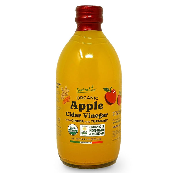 Food To Live Organic Apple Cider Vinegar with Ginger and Turmeric, 500