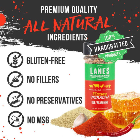Lane's Honey Sriracha Seasoning, All-Natural Sriracha Powder Blend with Garlic & Herb for Pork & Meat, 4.6 Oz