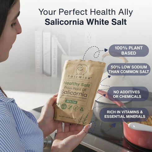 100% (7.05 oz 200g) SaltWise Salicornia White Salt Low Sodium Salt Substitute, Plant-Based Mineral Salt, Kosher