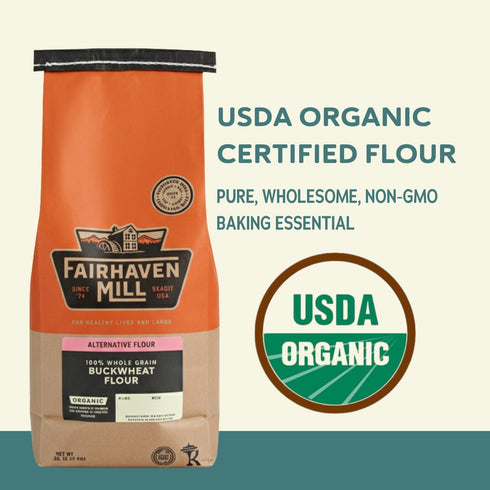 5 lbs Fairhaven Mill Organic Buckwheat Flour - Whole Grain, Naturally Gluten-Free and USDA Organic Certified - Perfect