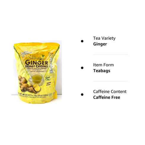 60 Prince of Peace Instant Ginger Honey Crystals with Lemon, Sachets Instant Hot or Cold Beverage Easy to Brew Drink