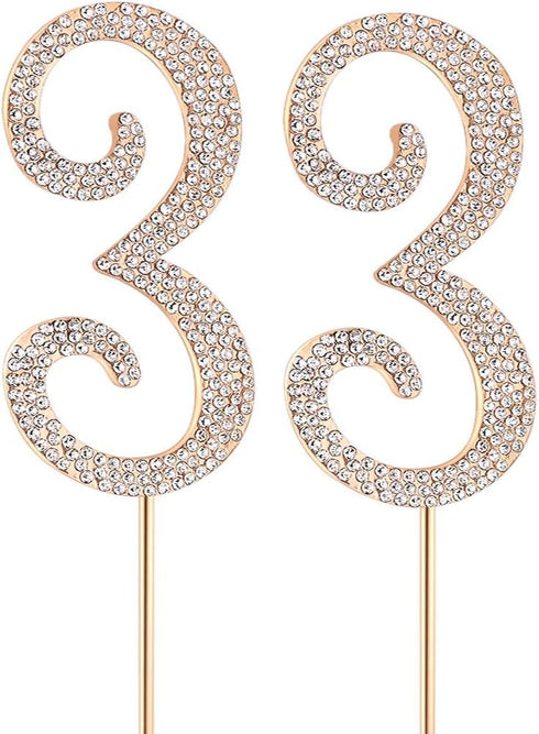 MAGJUCHE Gold 33" Crystal Cake Topper, Number 33 Rhinestones for 33rd Birthday or Anniversary Party Decoration