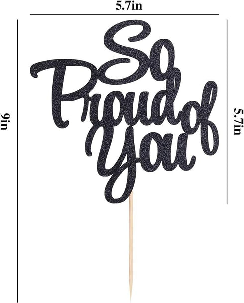 So Proud of You Cake Topper by PALASASA - Congrats Grad, Done, Congratulations, Graduation Party Decorations (Black)
