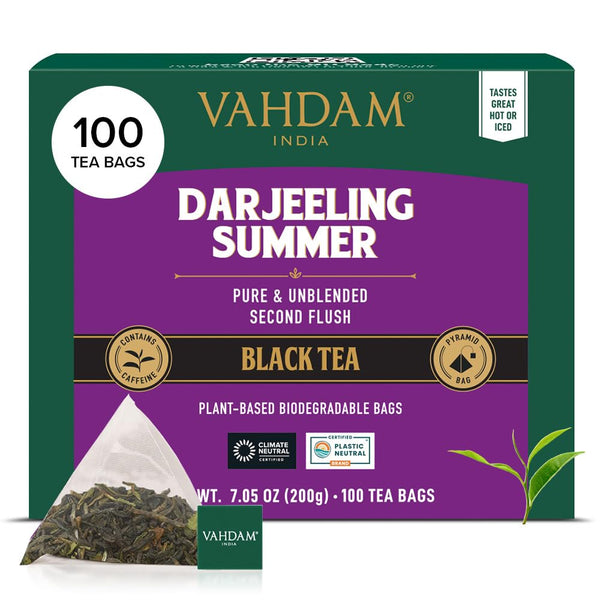 VAHDAM Darjeeling Black Tea Bags, 100 Count, High Caffeine, Non GMO, Gluten Free, Smooth & Sweet