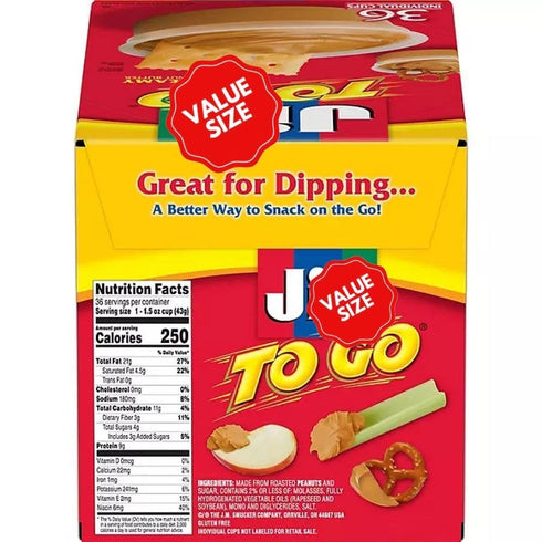 Adventure Home Jiff To-Go Creamy Peanut Butter, Individual Cups with Spoons, 36 Count, Travel