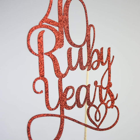 40 Ruby Years Cake Topper for 40th Anniversary Wedding Party Decorations, Red Glitter