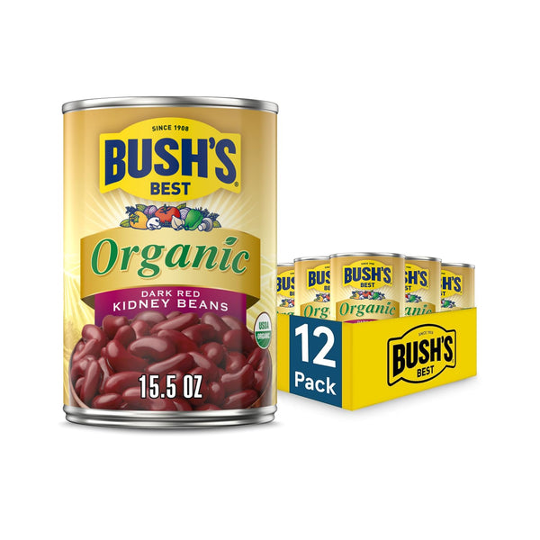 BUSH'S BEST 15 oz Canned Organic Dark Red Kidney Beans, Source of