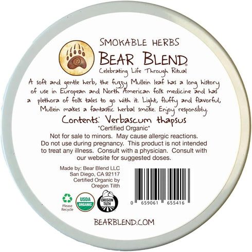 Bear Blend Organics Mullein, Verbascum Thapsus, Loose Leaf Smokable Herbs