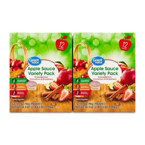 Boltman Great Value Apple Sauce Variety Pack, Unsweetened, Cinnamon & Strawberry, 3.2 oz