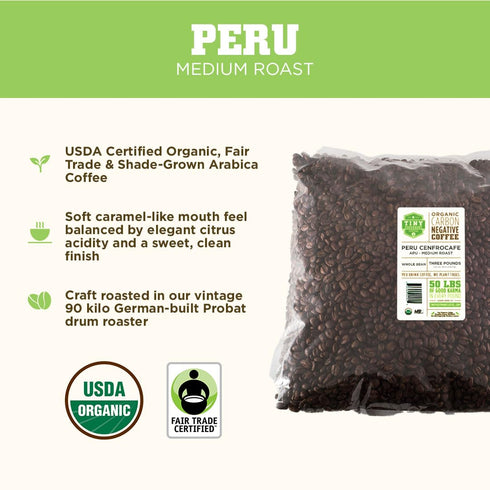 3 Tiny Footprint Coffee - Fair Trade Organic Peru APU Medium Roast - Whole Bean Coffee, USDA Organic & Carbon Negative
