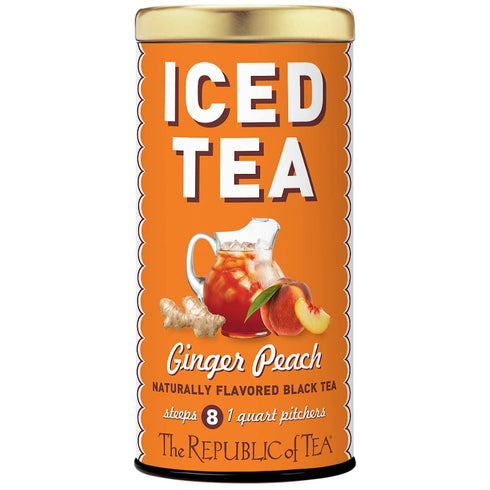 The Republic of Tea Ginger Peach Black Iced Tea Bags, 8 Large Quart-Sized Pouches