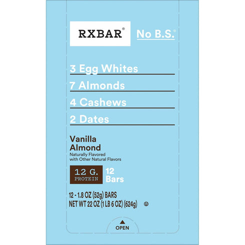 22oz (12 Count) RXBAR Protein Bars, Protein Snack, Snack Bars, Vanilla Almond, Box