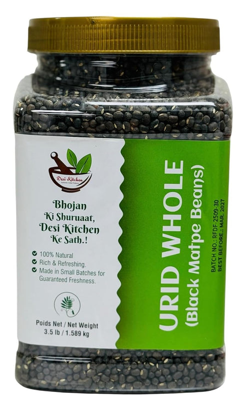 DESI KITCHEN AUTHENTIC INDIAN PRODUCTS Desi Kitchen Urid Whole 3.5lb (1.59 kg) | Black Matpe Beans |