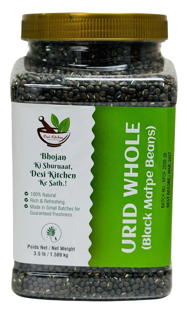 DESI KITCHEN AUTHENTIC INDIAN PRODUCTS Desi Kitchen Urid Whole 3.5lb (1.59 kg) | Black Matpe Beans |