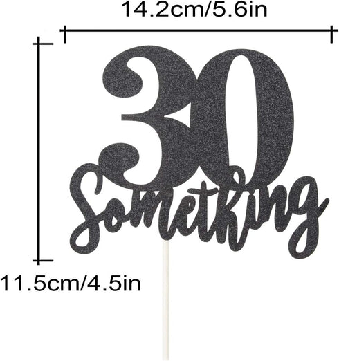 30 Something Cake Topper Double Sided Black Glitter Sign for 30th Birthday Party Decorations