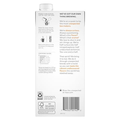 32 oz (Pack 2) TAZO Skinny Chai Latte Concentrate, Hot or Iced Black Tea, Easy-to-Serve, Everyday Low Calorie Lattes