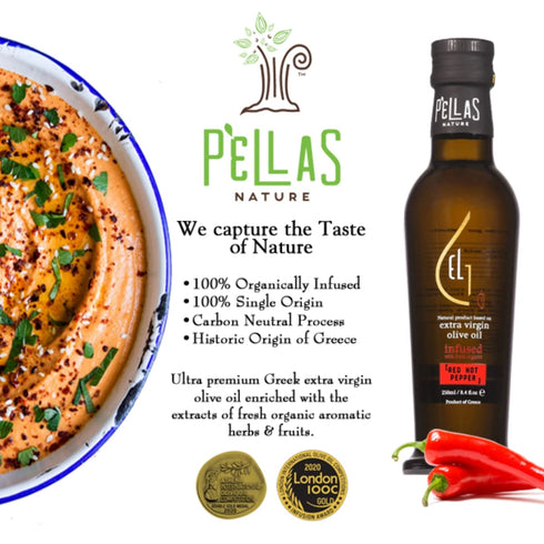 250 ml (8.5 oz.) Pellas Nature, Organic Red Pepper Infused Greek Extra Virgin Olive Oil, Award Winning, Finishing Oil