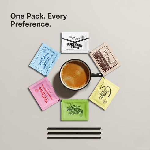 WorkBrew Packets Pack 200 Count, Sweetener Variety with Stirrers, Individually Wrapped Coffee Sweeteners, Stevia, Cane