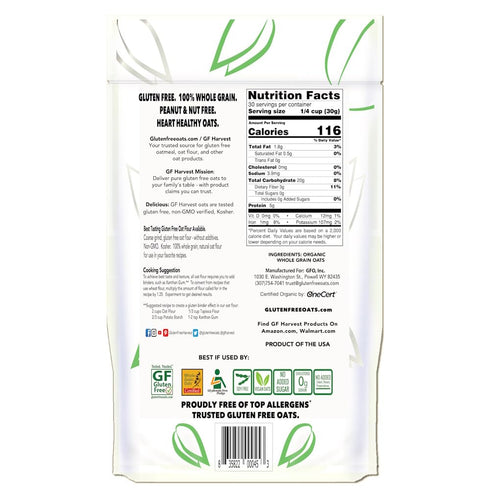 32 Pack 2 GF Harvest Gluten Free Organic Whole Grain Oat Flour, Ounce Bag