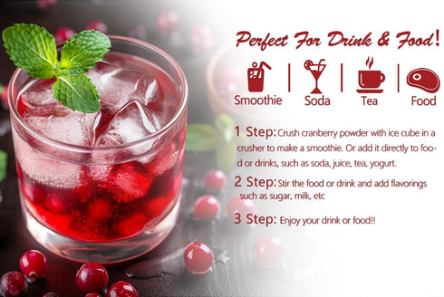 1LB/ 454g, 100% Premium Cranberry Juice Powder One Ingredient, Made with Wild Cranberries, No Additives & No Sugar