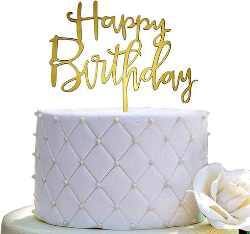 Happy Birthday Cake Topper, Mirror Gold Acrylic for Birthday Party Decorations