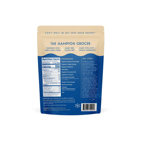 3 pack 8oz The Hampton Grocer Banana & Chocolate Chunk Granola, - Gluten-Free, Dairy-Free, Made with Real Bananas