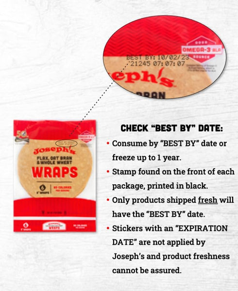 6-Pack, 8g (6 Pack, 36 Joseph's Low Carb Wrap Value Flax, Oat Bran and Whole Wheat, Carbs Per Serving, Fresh Baked Per