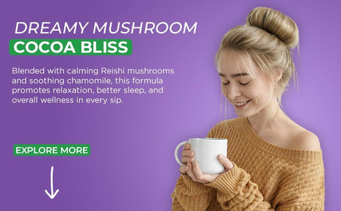 Dreamy Hot Cocoa Blend Mix Organic Mushroom Coffee with Reishi, L-Theanine, Chamomile & Adaptogens, Organic, Non-GMO