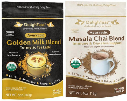 DelighTeas Organic Golden Milk and Masala Chai blends | Great for hot