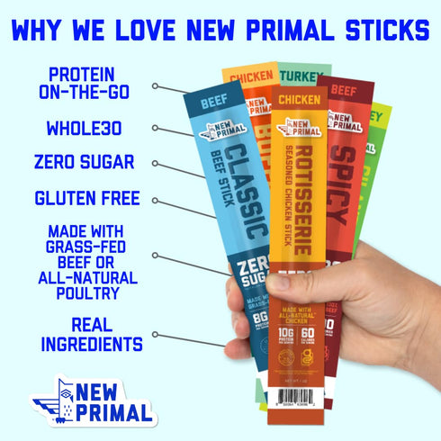 Pack, 5 New Primal Family Variety All Natural Chicken and Turkey Meat Sticks, Healthy Snacks for Adults and Kids, High
