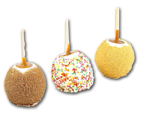 US Sweets 3 Pack Caramel Apple - White Chocolate Dipped Caramel Granny Smith Apples in Cinnamon Sugar, Sprinkles