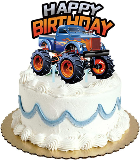 ALY Monster Truck Cupcake Topper Favors for Kids Birthday Party Cake Decorations