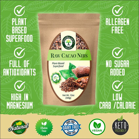 12 Good Balance Health Raw Cacao Nibs, Chocolate Chip Alternative, Perfect for Baking, Smoothies, Plant-Based, Organic