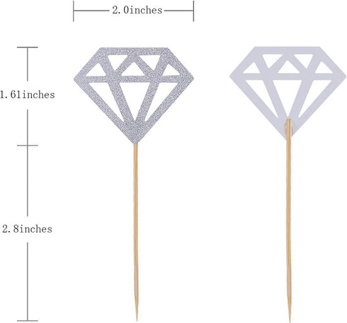 50 Pack Cupcake Toppers, Silver Glitter Diamond Cakes Toppers, Party Cake Decoration Supplies