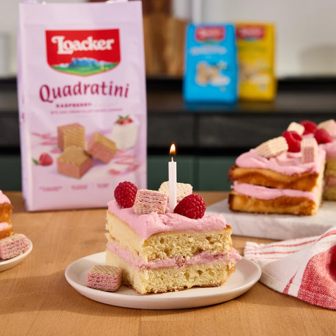 30% Pack 6 Loacker Quadratini Raspberry Yogurt Wafer Cookies LARGE - Less Sugar - Premium Crispy Bite Size Wafers