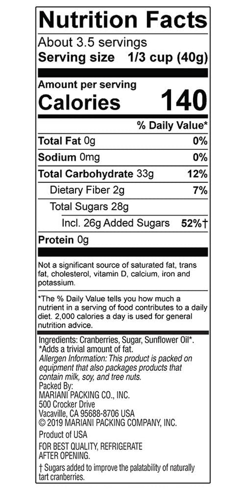 5oz (Pack 4) Mariani Dried Cranberries - Gluten Free, Vegan, No Preservatives - Healthy Snacks for Kids & Adults, Bag