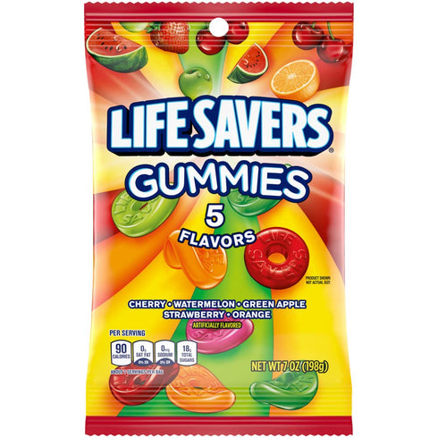 5 Summer Gummy 7 oz (Pack 12) LIFE SAVERS Flavors Candy, Bag