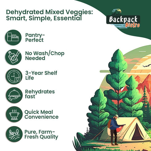 Backpack 8.8 oz (250 Bistro Dehydrated Mixed Vegetables g) | Includes Carrot, Spinach, Cabbage, Onion & Garlic |
