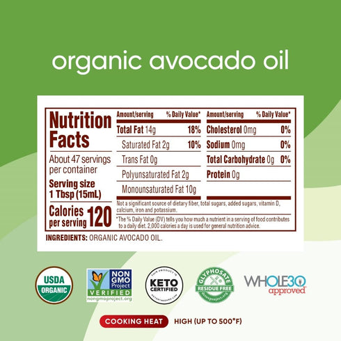 24 Oz Nutiva Organic Steam-Refined Avocado Oil - Perfect for Cooking, Frying, Baking, and Dressing - High-Heat Oil