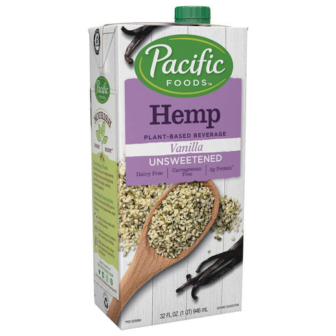 Pacific Foods Hemp Unsweetened Vanilla Plant-Based Beverage, 32 Ounce