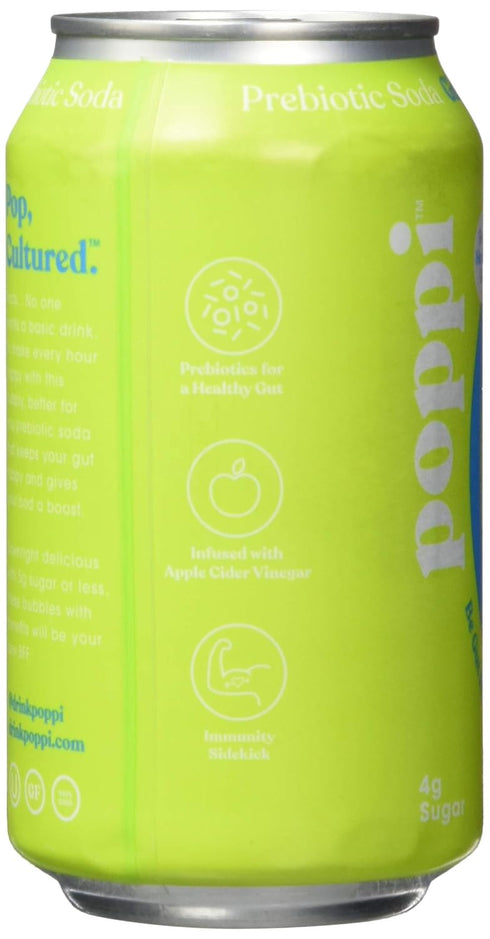 12 Oz (Pack 12) Poppi Ginger Lime Prebiotic Soda, Fl