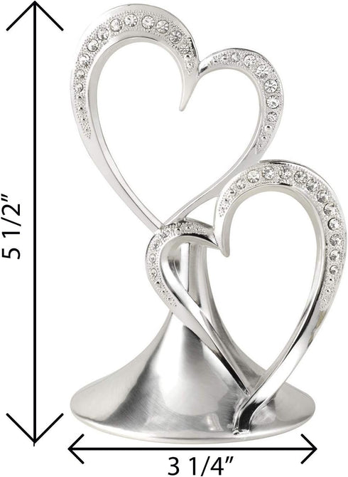 Sparkling Love Double Hearts Cake Topper, 5.5-Inches, Metal with Rhinestones, Silver