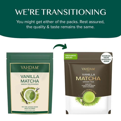 VAHDAM Vanilla Matcha Green Tea Powder - 1.76oz, Pure Madagascar Vanilla + Premium Japanese Matcha