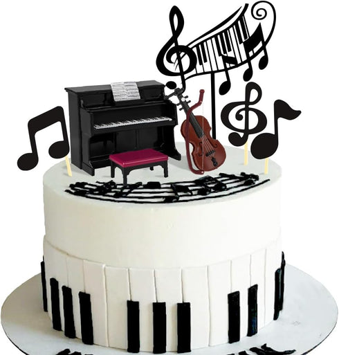 Music Cake Toppers, Piano Violin Cake Decorations Set with Musical Score Note for Themed Birthday Party