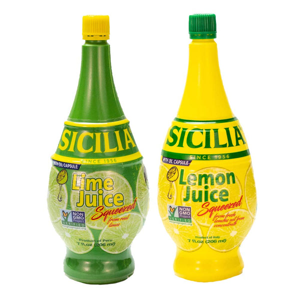 Sicilia Lemon & Lime Juice Bundle 100% Natural 1 Bottle of Each