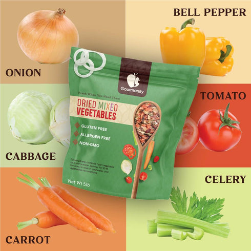 5lb Tasty Vegetable Soup Blend, Dehydrated Vegetables for Ramen Toppings, Stews, and Emergency Food, Bulk Resealable